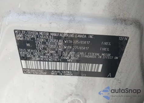 2015 Toyota Rav4 Xle from USA, damaged, VIN 2T3RFREVXFW279511